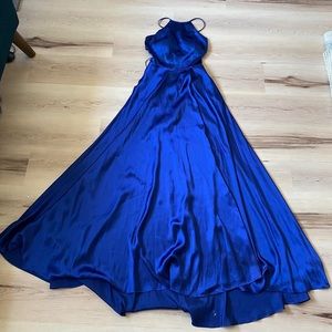 Y2K Dark Cerulean Satin Halter Dress, Size 5